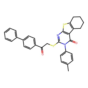 2-[(2-[1,1'-biphenyl]-4-yl-2-oxoethyl)sulfanyl]-3-(4-methylphenyl)-5,6,7,8-tetrahydro[1]benzothieno[2,3-d]pyrimidin-4(3H)-one structure