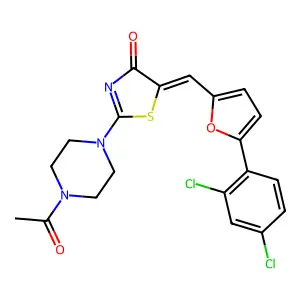 (5Z)-2-(4-acetylpiperazin-1-yl)-5-[[5-(2,4-dichlorophenyl)furan-2-yl]methylidene]-1,3-thiazol-4-one structure