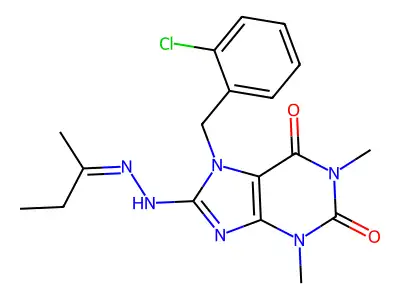 8-[(2Z)-2-butan-2-ylidenehydrazinyl]-7-[(2-chlorophenyl)methyl]-1,3-dimethylpurine-2,6-dione structure