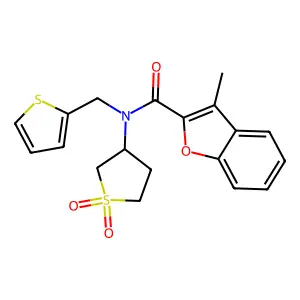 N-(1,1-dioxidotetrahydrothiophen-3-yl)-3-methyl-N-(thiophen-2-ylmethyl)-1-benzofuran-2-carboxamide structure
