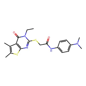 N-(4-(Dimethylamino)phenyl)-2-((3-ethyl-5,6-dimethyl-4-oxo-3,4-dihydrothieno[2,3-d]pyrimidin-2-yl)thio)acetamide structure