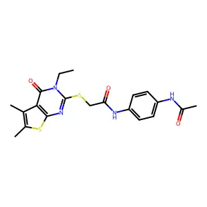 N-[4-(acetylamino)phenyl]-2-[(3-ethyl-5,6-dimethyl-4-oxo-3,4-dihydrothieno[2,3-d]pyrimidin-2-yl)thio]acetamide structure