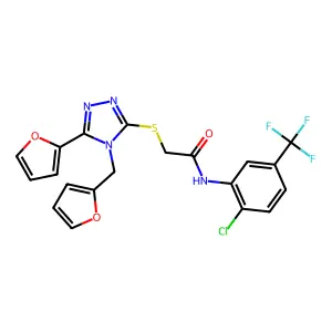 N-[2-chloro-5-(trifluoromethyl)phenyl]-2-{[5-(furan-2-yl)-4-(furan-2-ylmethyl)-4H-1,2,4-triazol-3-yl]sulfanyl}acetamide structure