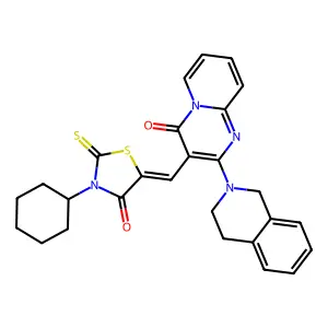 3-[(Z)-(3-cyclohexyl-4-oxo-2-thioxo-1,3-thiazolidin-5-ylidene)methyl]-2-(3,4-dihydroisoquinolin-2(1H)-yl)-4H-pyrido[1,2-a]pyrimidin-4-one structure