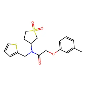 N-(1,1-dioxothiolan-3-yl)-2-(3-methylphenoxy)-N-(thiophen-2-ylmethyl)acetamide structure