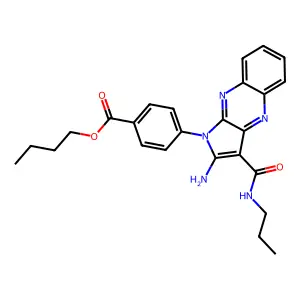 Butyl 4-[2-amino-3-(propylcarbamoyl)pyrrolo[3,2-b]quinoxalin-1-yl]benzoate structure