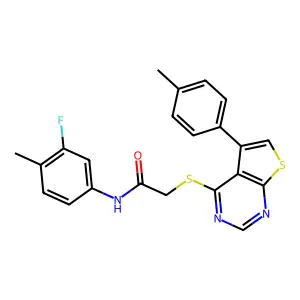 N-(3-fluoro-4-methylphenyl)-2-{[5-(4-methylphenyl)thieno[2,3-d]pyrimidin-4-yl]sulfanyl}acetamide structure