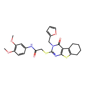 N-(3,4-dimethoxyphenyl)-2-[3-(2-furylmethyl)-4-oxo(3,5,6,7,8-pentahydrobenzo[b]thiopheno[2,3-d]pyrimidin-2-ylthio)]acetamide structure