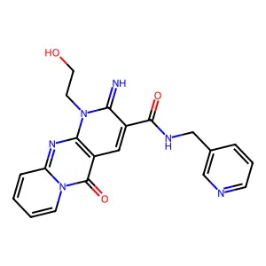 1-(2-hydroxyethyl)-2-imino-5-oxo-N-(pyridin-3-ylmethyl)-2,5-dihydro-1H-dipyrido[1,2-a:2',3'-d]pyrimidine-3-carboxamide structure