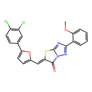 (5Z)-5-{[5-(3,4-dichlorophenyl)furan-2-yl]methylidene}-2-(2-methoxyphenyl)[1,3]thiazolo[3,2-b][1,2,4]triazol-6(5H)-one structure