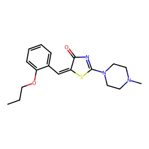 (E)-2-(4-methylpiperazin-1-yl)-5-(2-propoxybenzylidene)thiazol-4(5H)-one structure