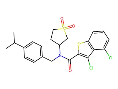 3,4-dichloro-N-(1,1-dioxidotetrahydrothiophen-3-yl)-N-[4-(propan-2-yl)benzyl]-1-benzothiophene-2-carboxamide structure