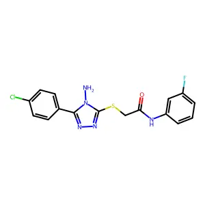 2-((4-amino-5-(4-chlorophenyl)-4H-1,2,4-triazol-3-yl)thio)-N-(3-fluorophenyl)acetamide structure