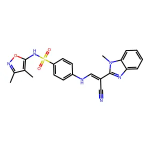 (E)-4-((2-cyano-2-(1-methyl-1H-benzo[d]imidazol-2-yl)vinyl)amino)-N-(3,4-dimethylisoxazol-5-yl)benzenesulfonamide structure