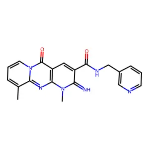 2-imino-1,10-dimethyl-5-oxo-N-(pyridin-3-ylmethyl)-2,5-dihydro-1H-dipyrido[1,2-a:2',3'-d]pyrimidine-3-carboxamide structure