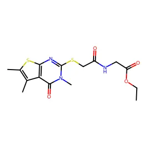 ethyl N-{[(3,5,6-trimethyl-4-oxo-3,4-dihydrothieno[2,3-d]pyrimidin-2-yl)sulfanyl]acetyl}glycinate structure