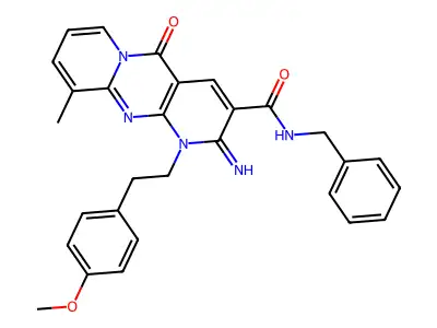 N-benzyl-2-imino-1-[2-(4-methoxyphenyl)ethyl]-10-methyl-5-oxo-1,5-dihydro-2H-dipyrido[1,2-a:2',3'-d]pyrimidine-3-carboxamide structure