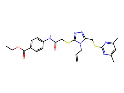 ethyl 4-[[2-[[5-[(4,6-dimethylpyrimidin-2-yl)sulfanylmethyl]-4-prop-2-enyl-1,2,4-triazol-3-yl]sulfanyl]acetyl]amino]benzoate structure