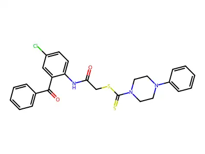 2-{[4-chloro-2-(phenylcarbonyl)phenyl]amino}-2-oxoethyl 4-phenylpiperazine-1-carbodithioate structure