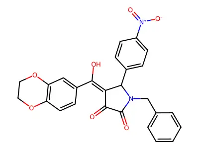 1-benzyl-4-(2,3-dihydro-1,4-benzodioxine-6-carbonyl)-3-hydroxy-5-(4-nitrophenyl)-2,5-dihydro-1H-pyrrol-2-one structure