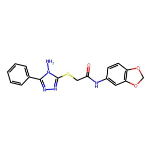 2-[(4-amino-5-phenyl-4H-1,2,4-triazol-3-yl)thio]-N-1,3-benzodioxol-5-ylacetamide structure