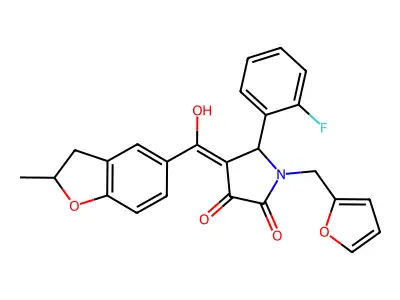 5-(2-fluorophenyl)-1-(furan-2-ylmethyl)-4-[hydroxy-(2-methyl-2,3-dihydro-1-benzofuran-5-yl)methylidene]pyrrolidine-2,3-dione structure