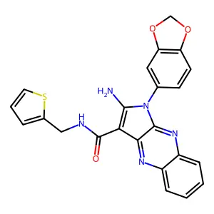 2-amino-1-(benzo[d][1,3]dioxol-5-yl)-N-(thiophen-2-ylmethyl)-1H-pyrrolo[2,3-b]quinoxaline-3-carboxamide structure