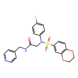 2-[N-(2,3-dihydro-1,4-benzodioxin-6-ylsulfonyl)-4-fluoroanilino]-N-(pyridin-4-ylmethyl)acetamide structure