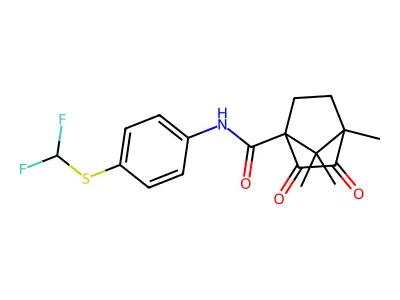 N-{4-[(difluoromethyl)sulfanyl]phenyl}-4,7,7-trimethyl-2,3-dioxobicyclo[2.2.1]heptane-1-carboxamide structure