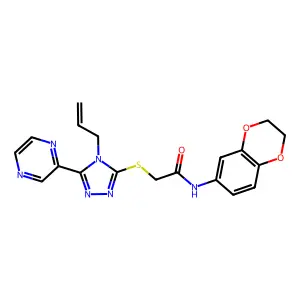 N-(2,3-dihydro-1,4-benzodioxin-6-yl)-2-{[4-(prop-2-en-1-yl)-5-(pyrazin-2-yl)-4H-1,2,4-triazol-3-yl]sulfanyl}acetamide structure
