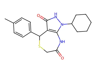 1-cyclohexyl-4-(4-methylphenyl)-4,8-dihydro-2H-pyrazolo[3,4-e][1,4]thiazepine-3,7-dione structure