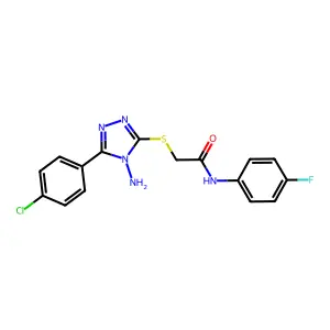 2-((4-amino-5-(4-chlorophenyl)-4H-1,2,4-triazol-3-yl)thio)-N-(4-fluorophenyl)acetamide structure