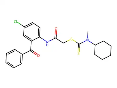 2-{[4-chloro-2-(phenylcarbonyl)phenyl]amino}-2-oxoethyl cyclohexyl(methyl)carbamodithioate structure