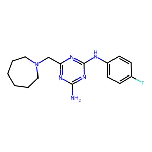 6-(azepan-1-ylmethyl)-N-(4-fluorophenyl)-1,3,5-triazine-2,4-diamine structure