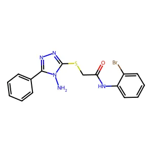 2-(4-amino-5-phenyl(1,2,4-triazol-3-ylthio))-N-(2-bromophenyl)acetamide structure