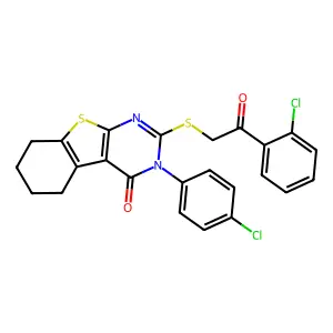 3-(4-chlorophenyl)-2-{[2-(2-chlorophenyl)-2-oxoethyl]sulfanyl}-5,6,7,8-tetrahydro[1]benzothieno[2,3-d]pyrimidin-4(3H)-one structure