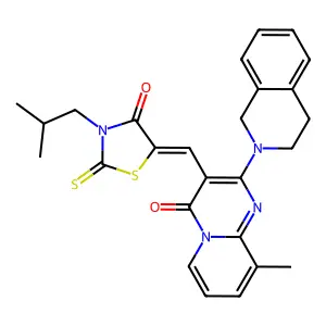 2-(3,4-dihydroisoquinolin-2(1H)-yl)-9-methyl-3-{(Z)-[3-(2-methylpropyl)-4-oxo-2-thioxo-1,3-thiazolidin-5-ylidene]methyl}-4H-pyrido[1,2-a]pyrimidin-4-one structure