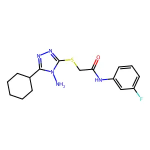 2-((4-amino-5-cyclohexyl-4H-1,2,4-triazol-3-yl)thio)-N-(3-fluorophenyl)acetamide structure