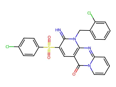 1-(2-chlorobenzyl)-3-[(4-chlorophenyl)sulfonyl]-2-imino-1,2-dihydro-5H-dipyrido[1,2-a:2',3'-d]pyrimidin-5-one structure