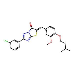 (5Z)-2-(3-chlorophenyl)-5-[3-methoxy-4-(3-methylbutoxy)benzylidene][1,3]thiazolo[3,2-b][1,2,4]triazol-6(5H)-one structure