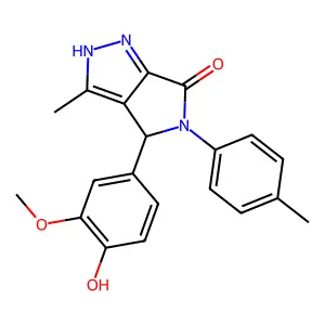 4-(4-hydroxy-3-methoxyphenyl)-3-methyl-5-(4-methylphenyl)-4,5-dihydropyrrolo[3,4-c]pyrazol-6(1H)-one structure