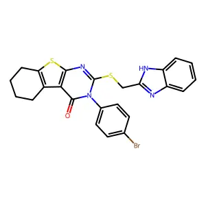 2-[(1H-benzimidazol-2-ylmethyl)sulfanyl]-3-(4-bromophenyl)-5,6,7,8-tetrahydro[1]benzothieno[2,3-d]pyrimidin-4(3H)-one structure