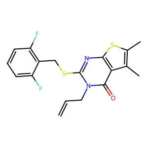 2-[(2,6-difluorobenzyl)sulfanyl]-5,6-dimethyl-3-(prop-2-en-1-yl)thieno[2,3-d]pyrimidin-4(3H)-one structure