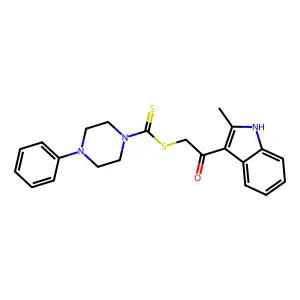 2-(2-methyl-1H-indol-3-yl)-2-oxoethyl 4-phenylpiperazine-1-carbodithioate structure