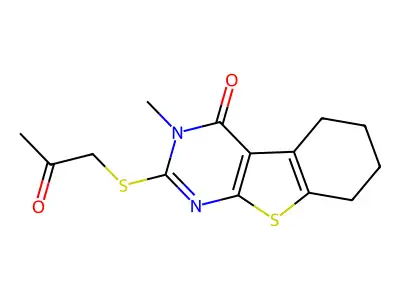 3-methyl-2-[(2-oxopropyl)sulfanyl]-5,6,7,8-tetrahydro[1]benzothieno[2,3-d]pyrimidin-4(3H)-one structure