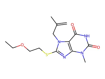8-(2-Ethoxyethylsulfanyl)-3-methyl-7-(2-methylprop-2-enyl)purine-2,6-dione structure