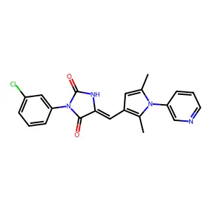 (5E)-3-(3-chlorophenyl)-5-[(2,5-dimethyl-1-pyridin-3-ylpyrrol-3-yl)methylidene]imidazolidine-2,4-dione structure