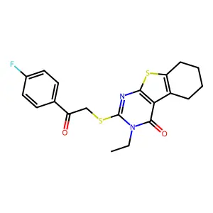 3-Ethyl-2-((2-(4-fluorophenyl)-2-oxoethyl)thio)-5,6,7,8-tetrahydrobenzo[4,5]thieno[2,3-d]pyrimidin-4(3H)-one structure