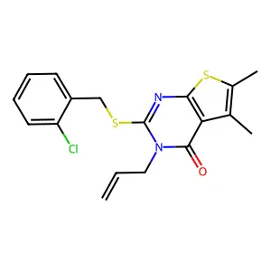 2-[(2-chlorobenzyl)sulfanyl]-5,6-dimethyl-3-(prop-2-en-1-yl)thieno[2,3-d]pyrimidin-4(3H)-one structure