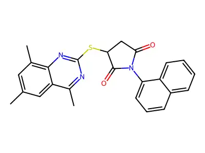 1-(naphthalen-1-yl)-3-[(4,6,8-trimethylquinazolin-2-yl)sulfanyl]pyrrolidine-2,5-dione structure